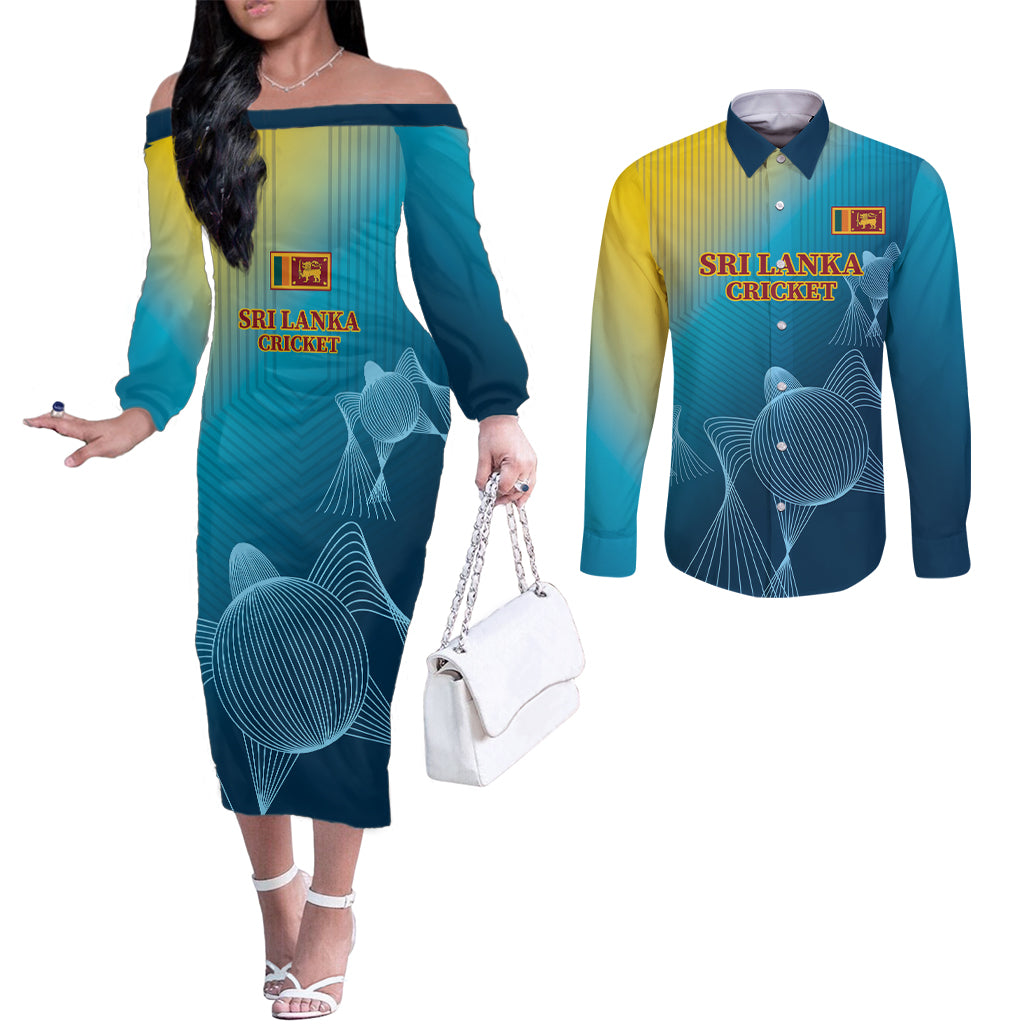 Custom Sri Lanka Cricket Couples Matching Off The Shoulder Long Sleeve Dress and Long Sleeve Button Shirt 2024 World Cup Go The Lions