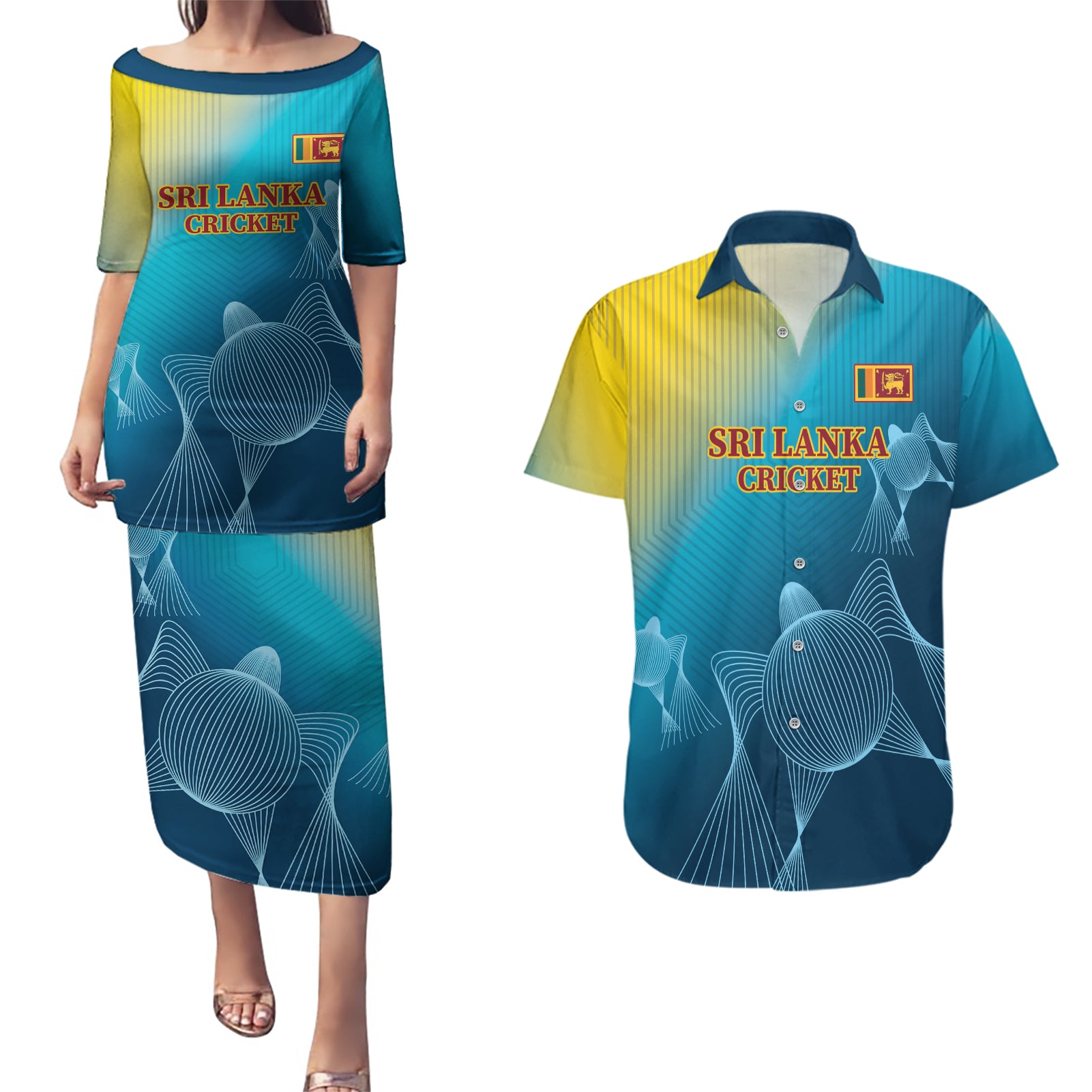 Custom Sri Lanka Cricket Couples Matching Puletasi and Hawaiian Shirt 2024 World Cup Go The Lions - Wonder Print Shop