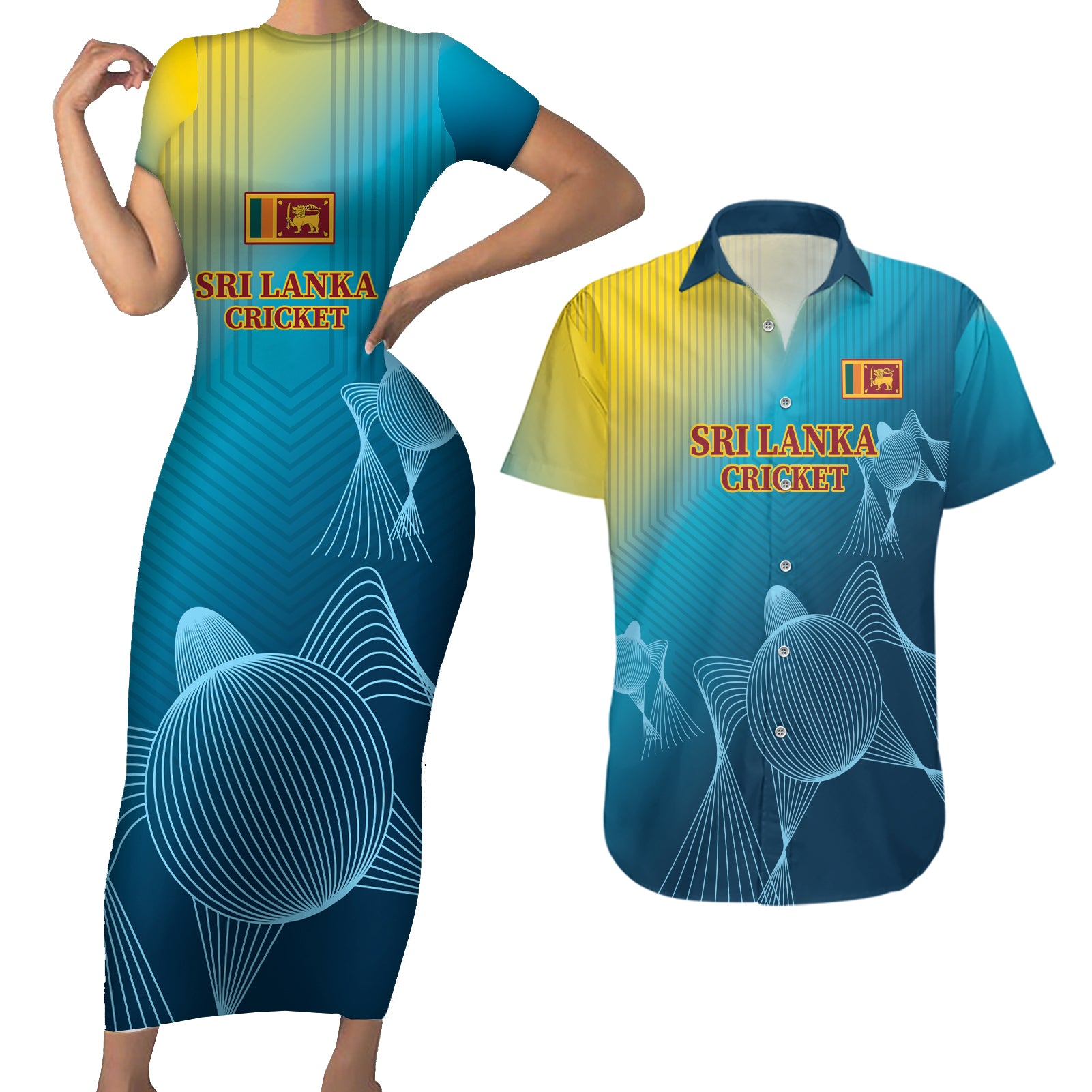 Custom Sri Lanka Cricket Couples Matching Short Sleeve Bodycon Dress and Hawaiian Shirt 2024 World Cup Go The Lions - Wonder Print Shop