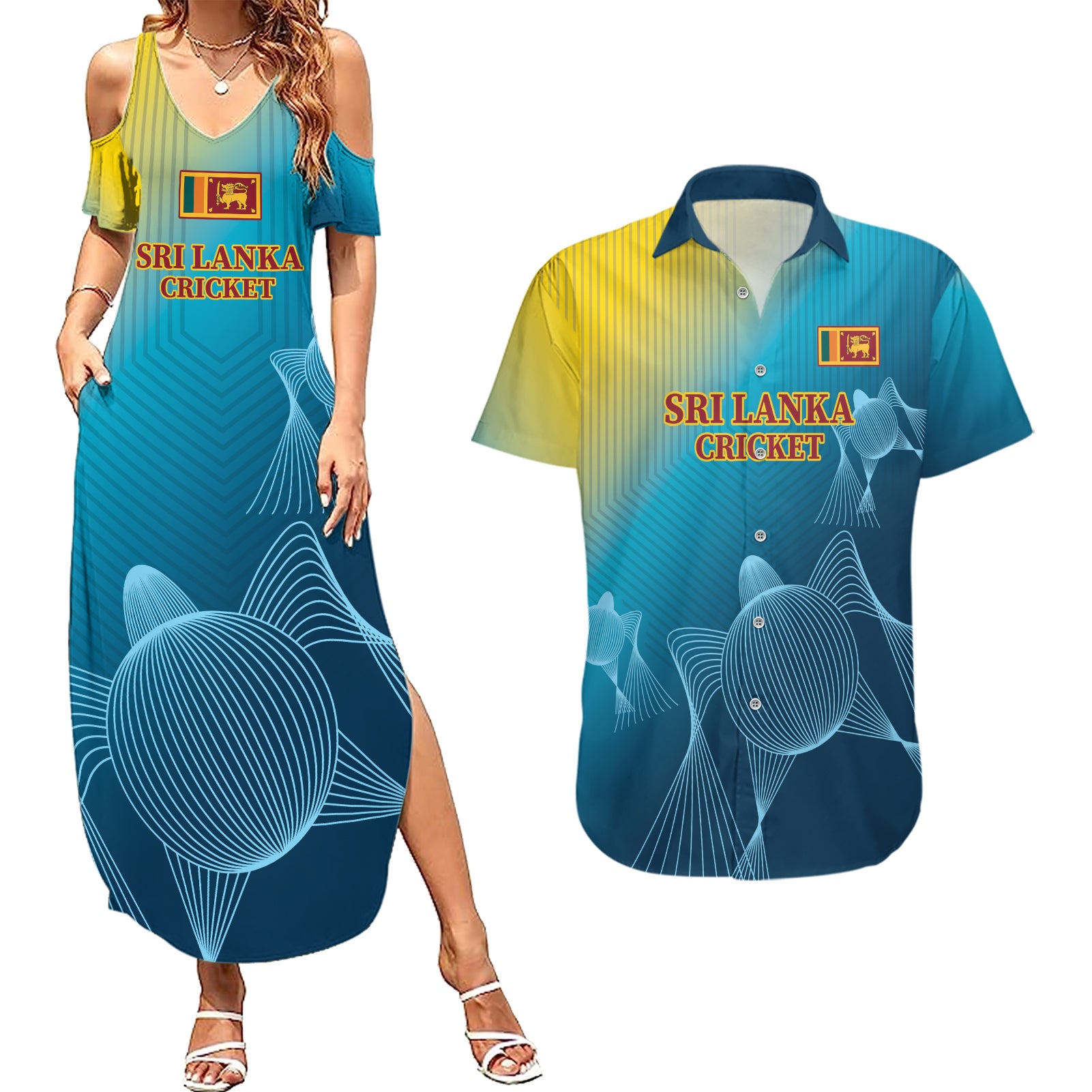 Custom Sri Lanka Cricket Couples Matching Summer Maxi Dress and Hawaiian Shirt 2024 World Cup Go The Lions - Wonder Print Shop