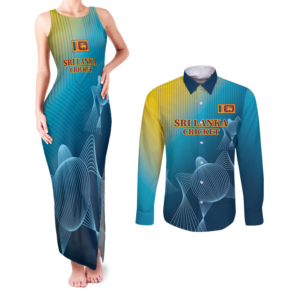 Custom Sri Lanka Cricket Couples Matching Tank Maxi Dress and Long Sleeve Button Shirt 2024 World Cup Go The Lions - Wonder Print Shop