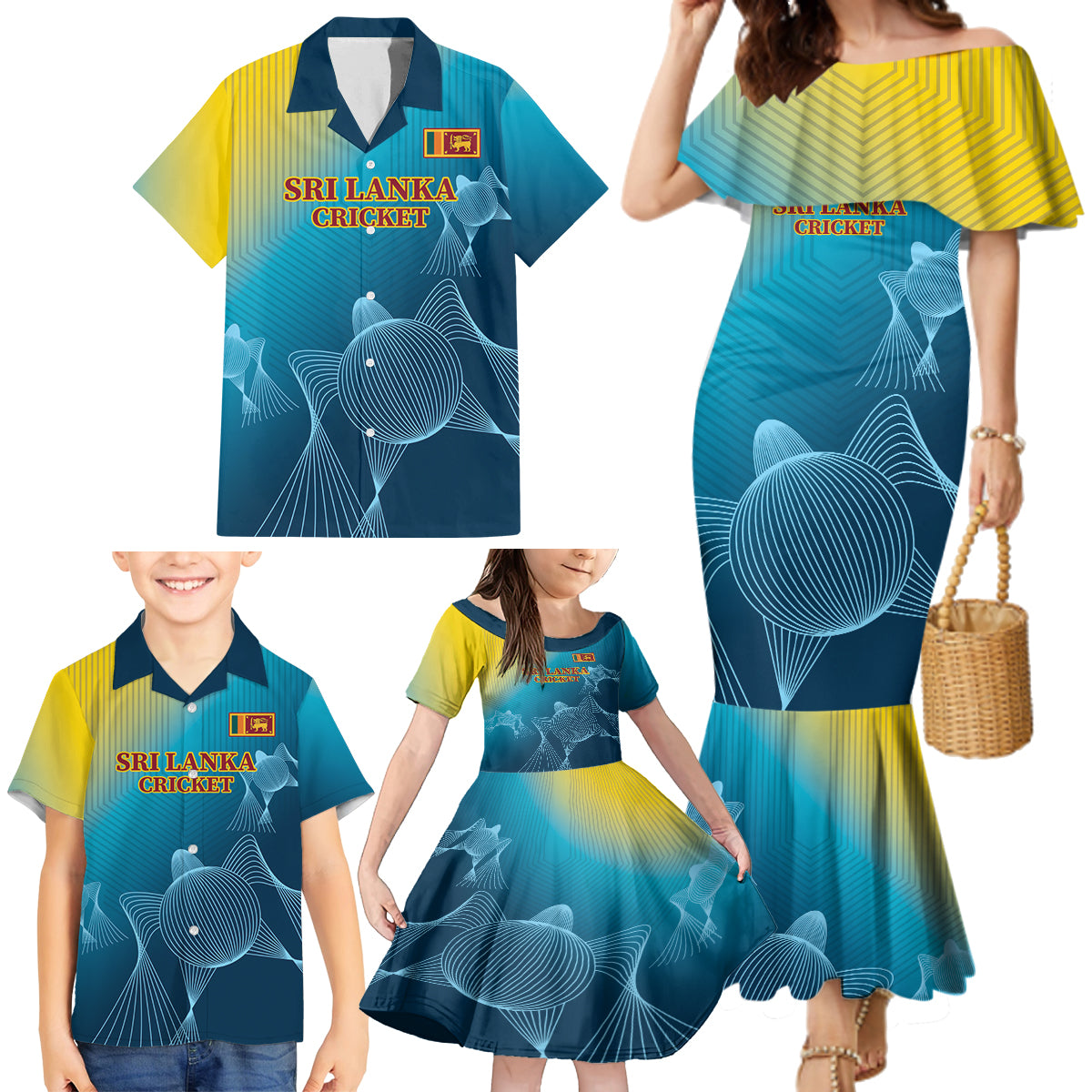 Custom Sri Lanka Cricket Family Matching Mermaid Dress and Hawaiian Shirt 2024 World Cup Go The Lions - Wonder Print Shop