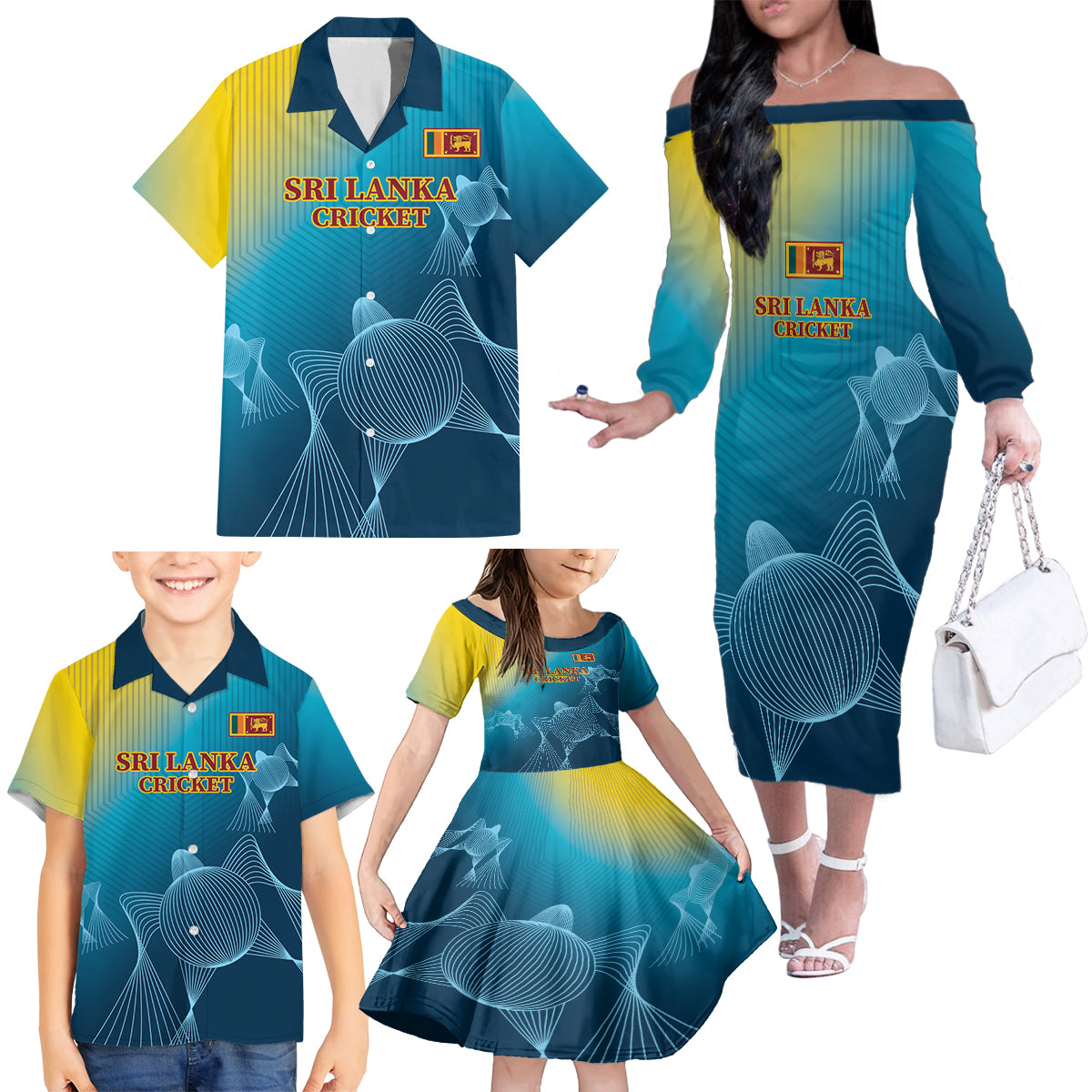 Custom Sri Lanka Cricket Family Matching Off The Shoulder Long Sleeve Dress and Hawaiian Shirt 2024 World Cup Go The Lions - Wonder Print Shop