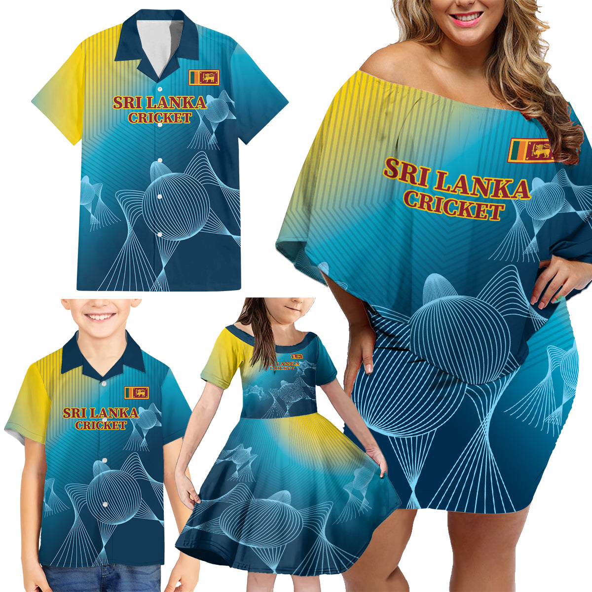 Custom Sri Lanka Cricket Family Matching Off Shoulder Short Dress and Hawaiian Shirt 2024 World Cup Go The Lions - Wonder Print Shop