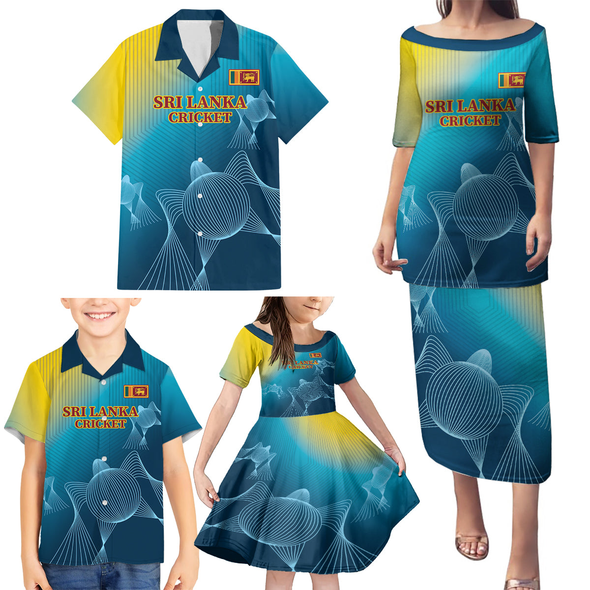 Custom Sri Lanka Cricket Family Matching Puletasi and Hawaiian Shirt 2024 World Cup Go The Lions - Wonder Print Shop