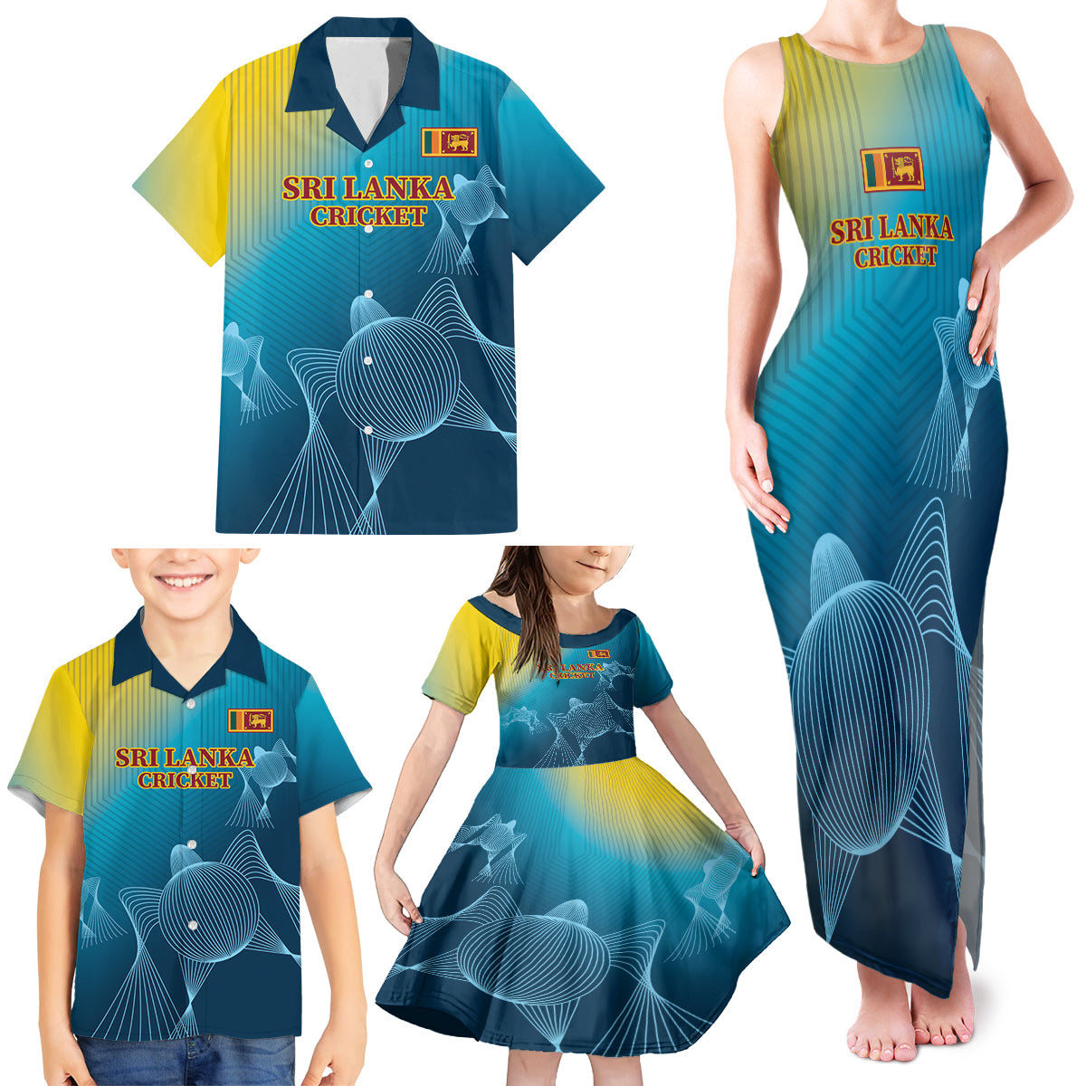 Custom Sri Lanka Cricket Family Matching Tank Maxi Dress and Hawaiian Shirt 2024 World Cup Go The Lions - Wonder Print Shop