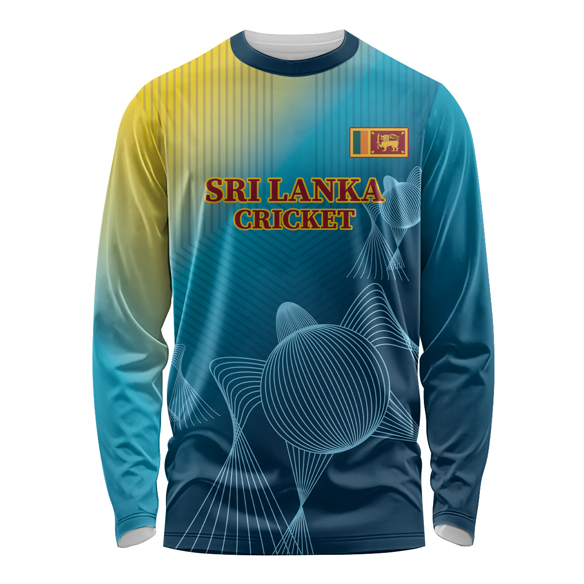 Unisex blue long-sleeve cricket shirt with Sri Lanka Cricket logo and crew neck