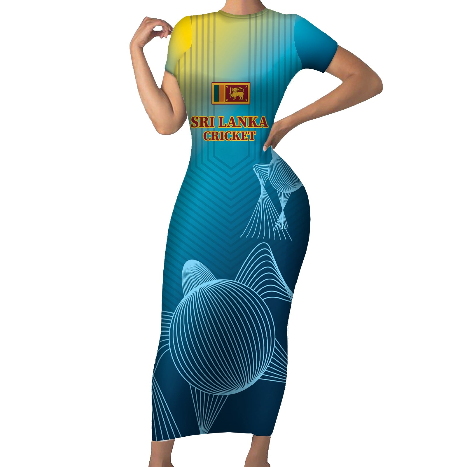 Custom Sri Lanka Cricket Short Sleeve Bodycon Dress 2024 World Cup Go The Lions