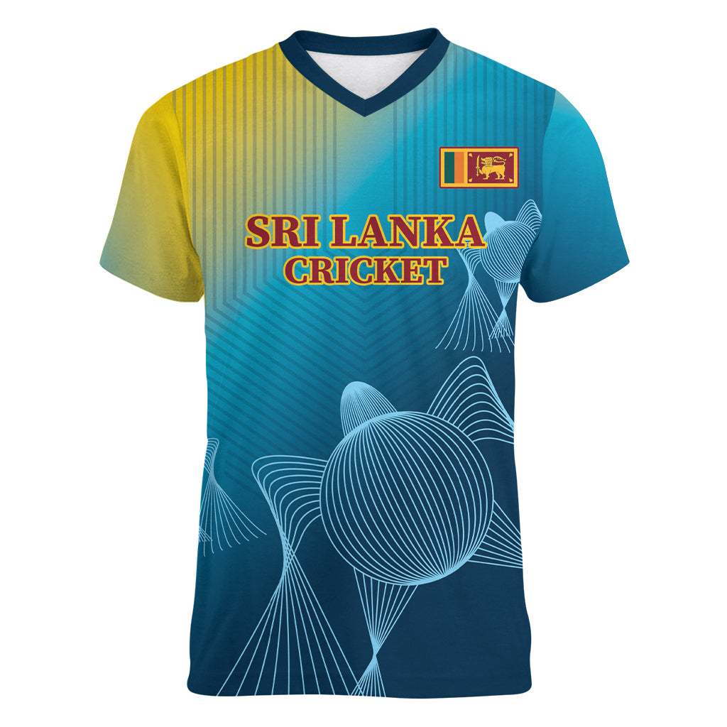 Custom Sri Lanka Cricket Women V-Neck T-Shirt 2024 World Cup Go The Lions