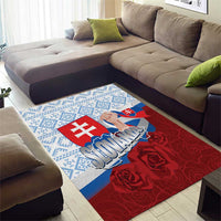Slovakia Independence Day Area Rug Slovak Map With Rosa Slavic Pattern