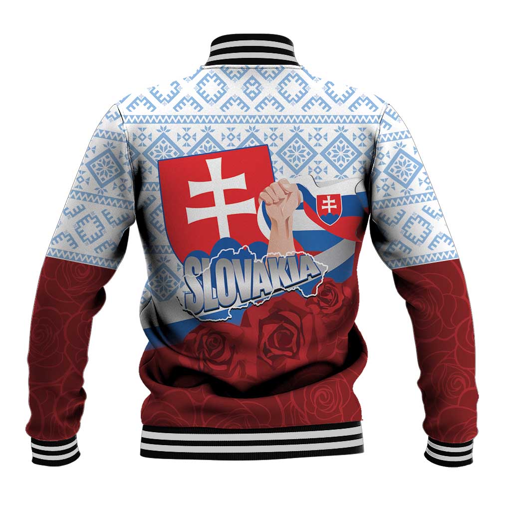 Slovakia Independence Day Baseball Jacket Slovak Map With Rosa Slavic Pattern