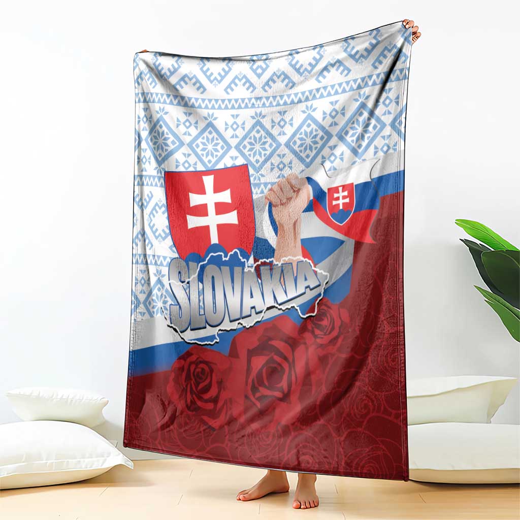 Slovakia Independence Day Blanket Slovak Map With Rosa Slavic Pattern