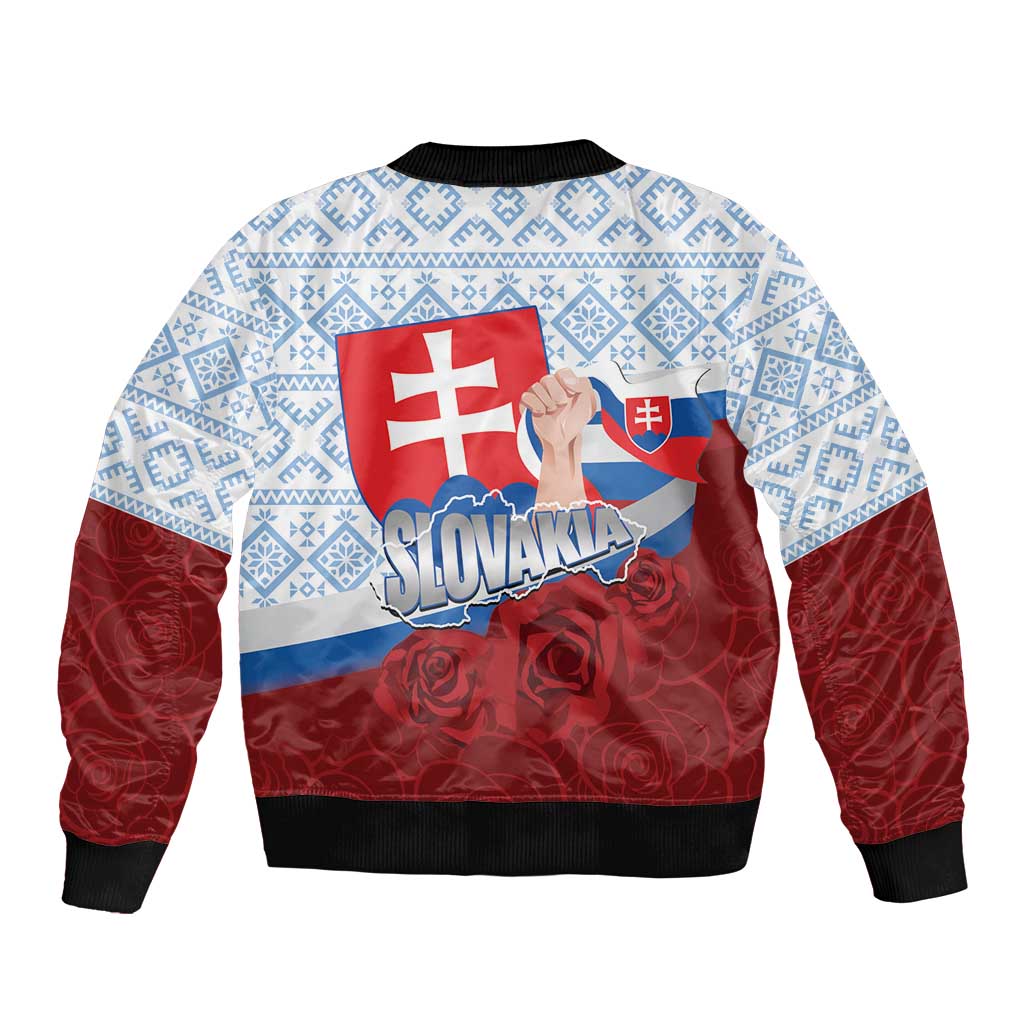 Slovakia Independence Day Bomber Jacket Slovak Map With Rosa Slavic Pattern