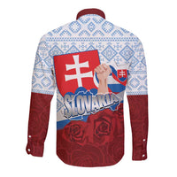 Slovakia Independence Day Long Sleeve Button Shirt Slovak Map With Rosa Slavic Pattern