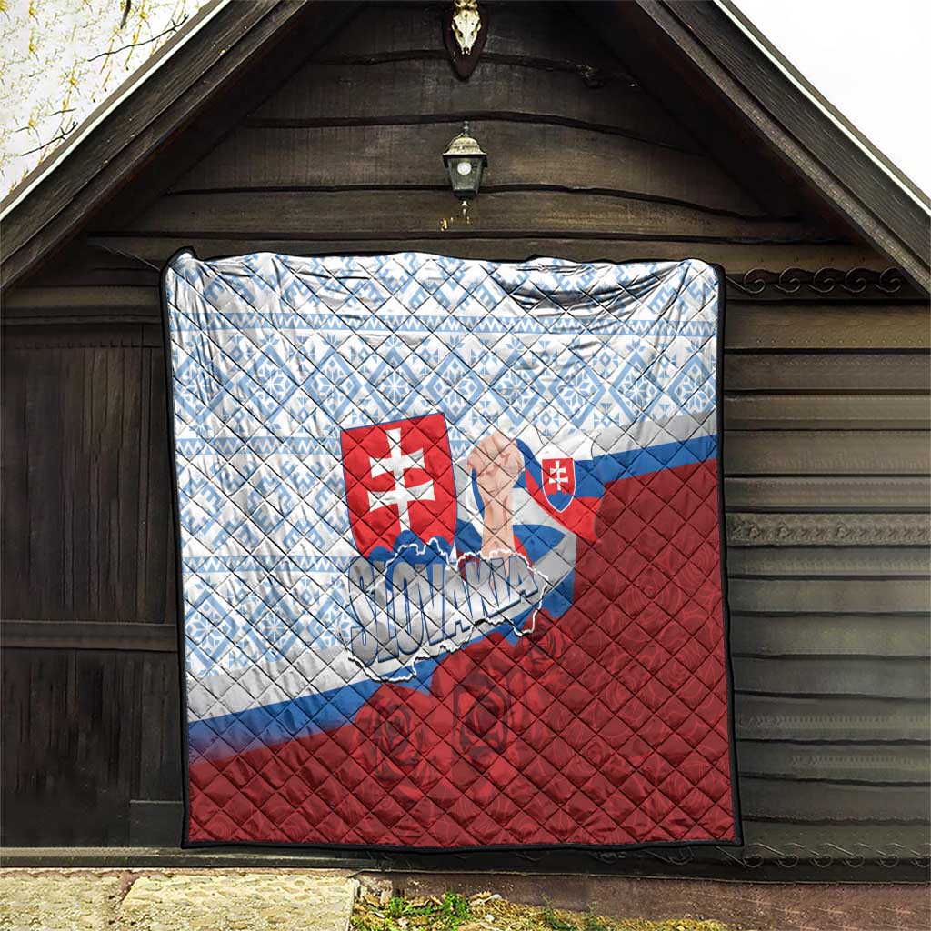 Slovakia Independence Day Quilt Slovak Map With Rosa Slavic Pattern