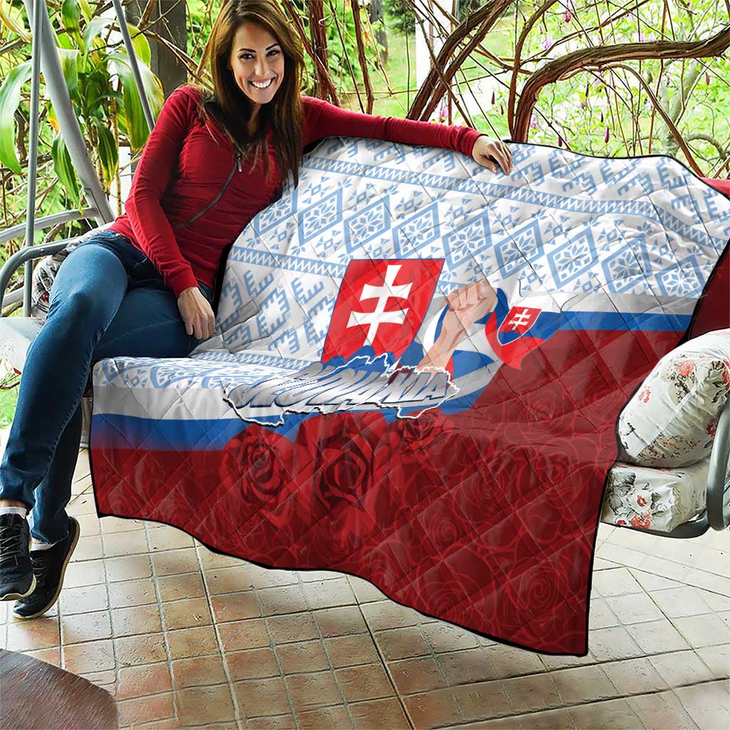 Slovakia Independence Day Quilt Slovak Map With Rosa Slavic Pattern