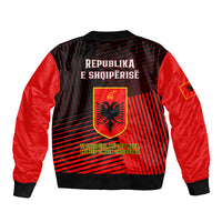 Red and black bomber jacket with REPUBLIKA E SHQIPERISE back text and crest