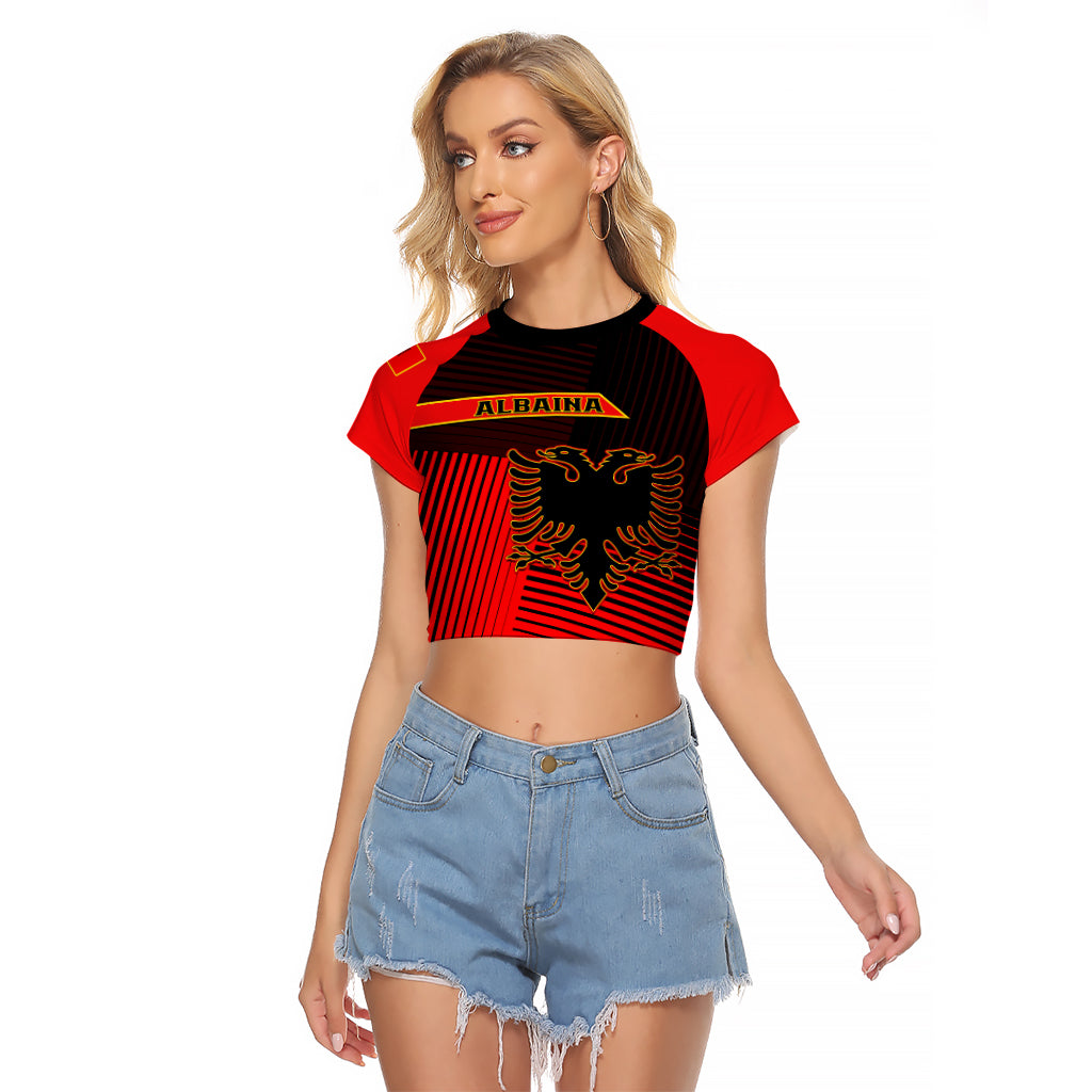 Albania Raglan Cropped T Shirt Coat Of Arms Dynamic Style - Wonder Print Shop