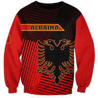 Unisex red sweatshirt coat with black striped graphic and eagle coat of arms front
