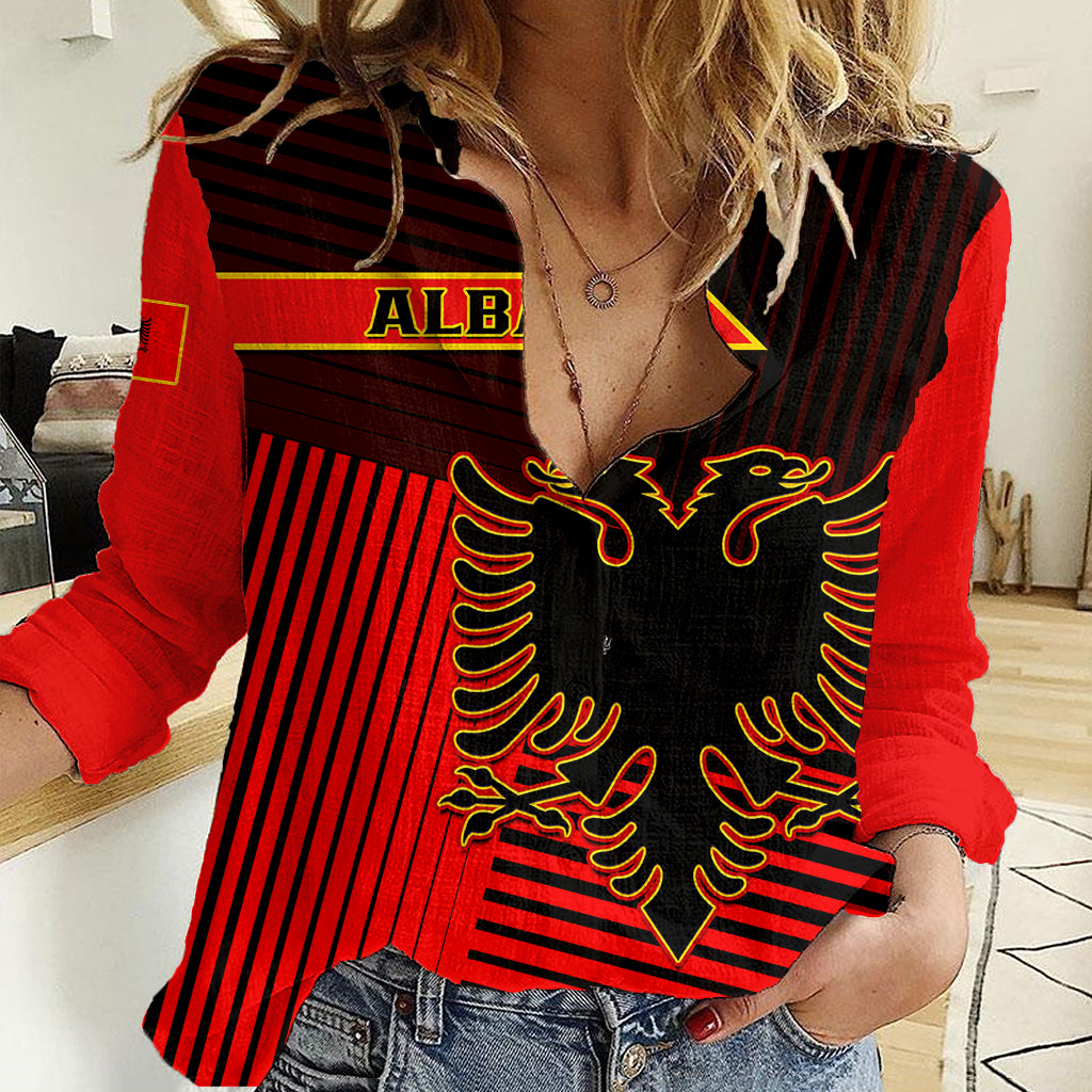 Albania Women Casual Shirt Coat Of Arms Dynamic Style - Wonder Print Shop