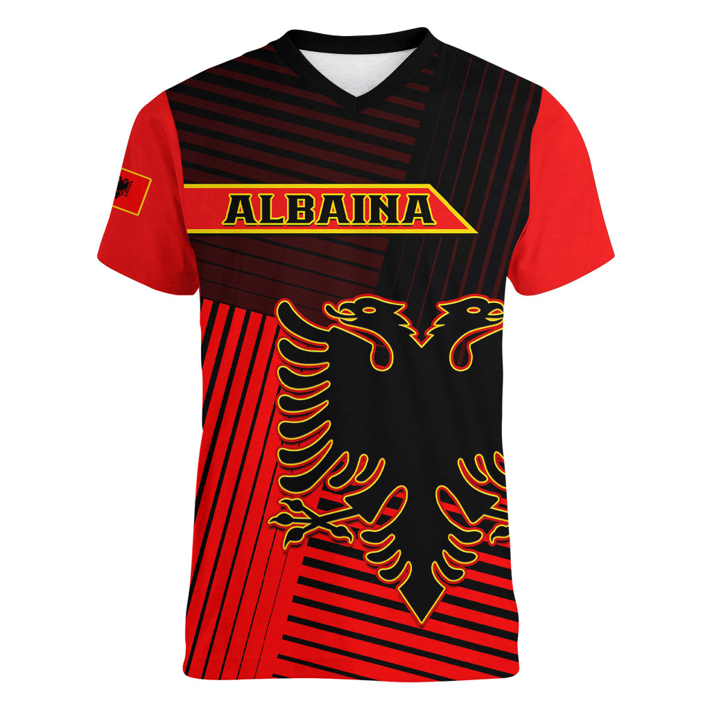 Albania Women V Neck T Shirt Coat Of Arms Dynamic Style - Wonder Print Shop