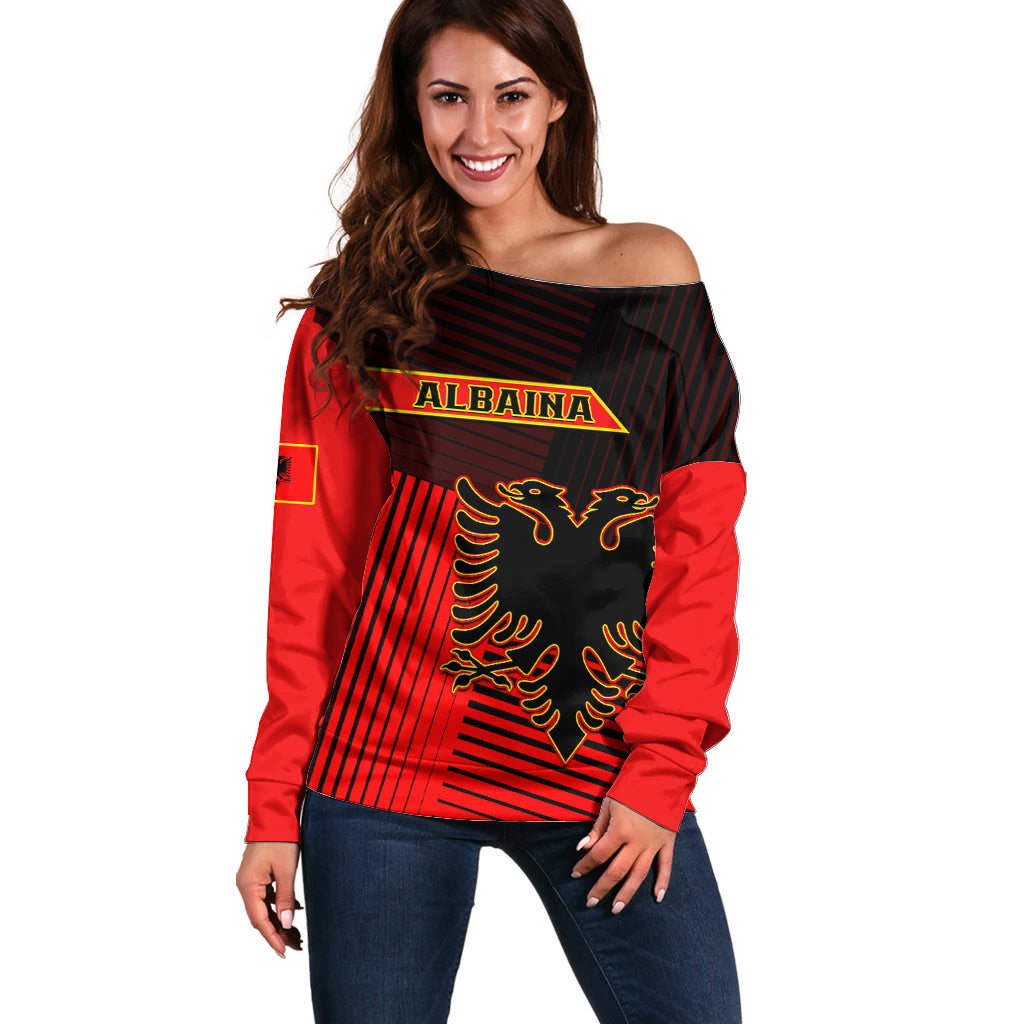 Personalised Albania Off Shoulder Sweater Coat Of Arms Dynamic Style - Wonder Print Shop