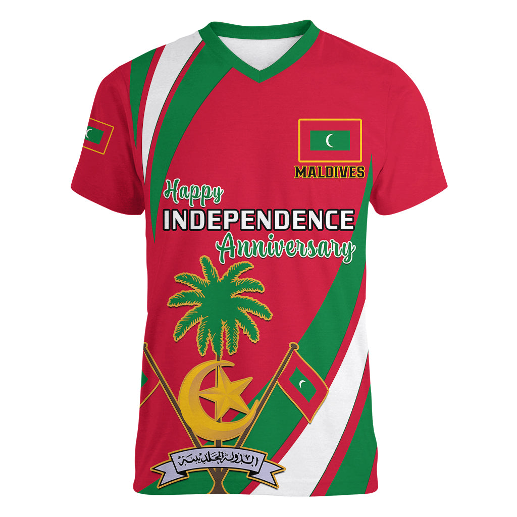 Maldives Independence Day Women V Neck T Shirt Happy 58th Anniversary - Wonder Print Shop