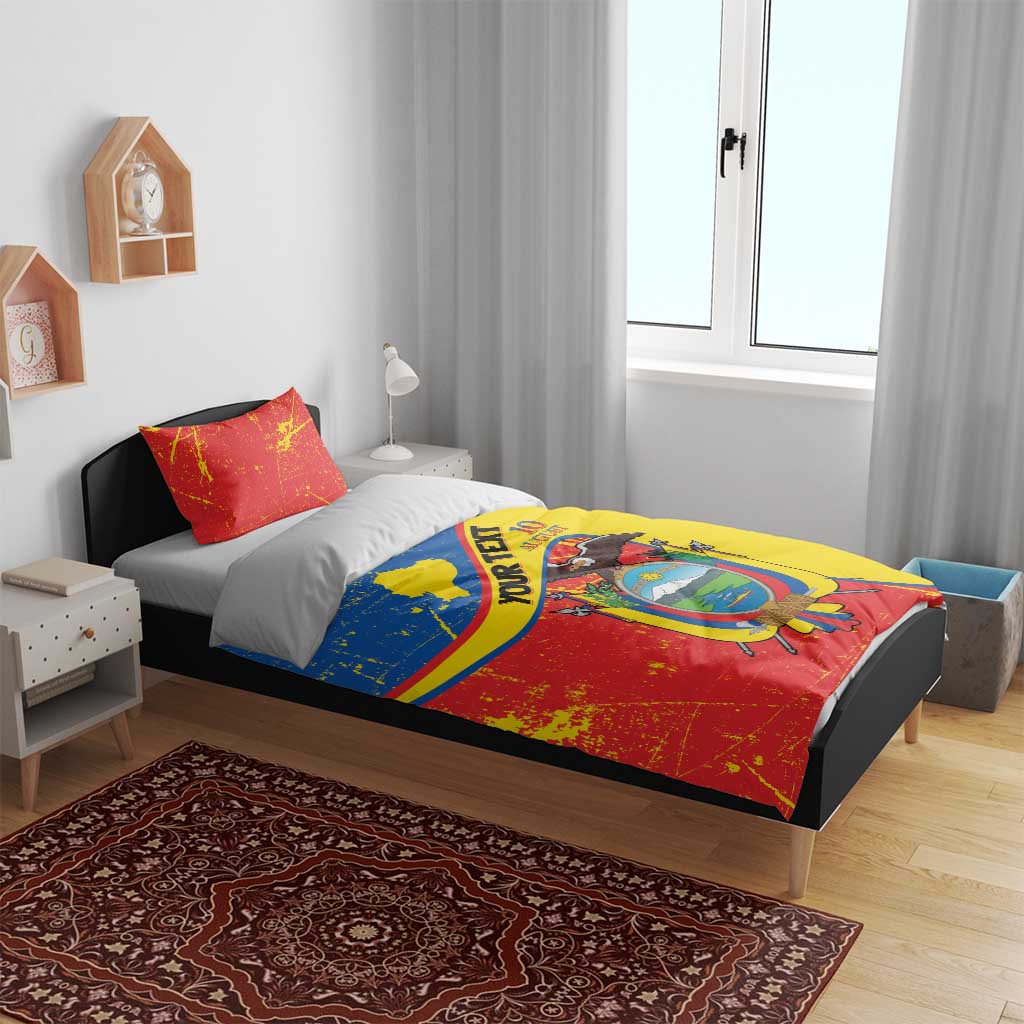 Personalized Ecuador Independence Day Bedding Set Coat Of Arms Grunge Style - Wonder Print Shop