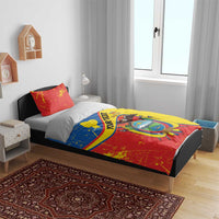 Personalized Ecuador Independence Day Bedding Set Coat Of Arms Grunge Style - Wonder Print Shop