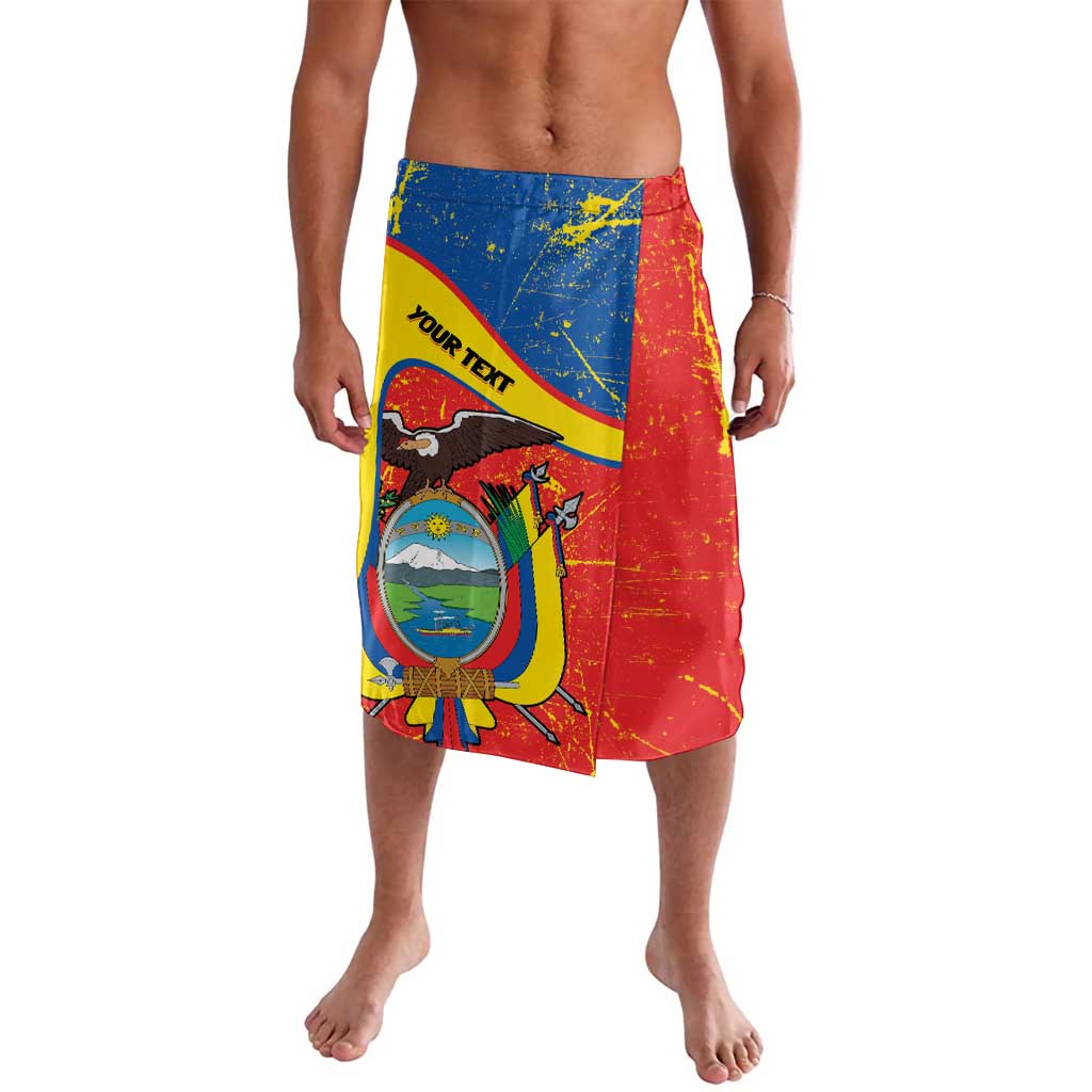 Red wrap skirt with multicolor coat-of-arms graphic and asymmetrical hem
