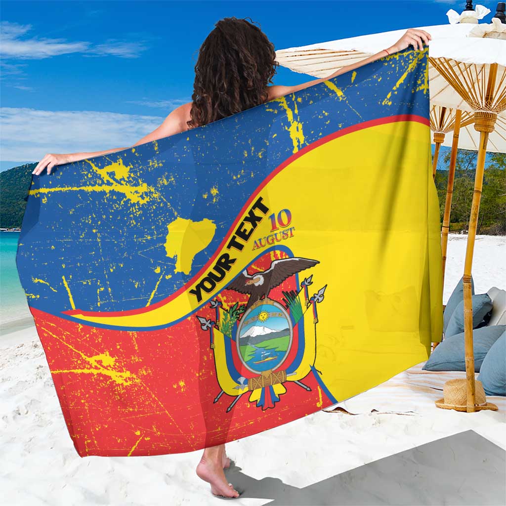 Personalized Ecuador Independence Day Sarong Coat Of Arms Grunge Style - Wonder Print Shop