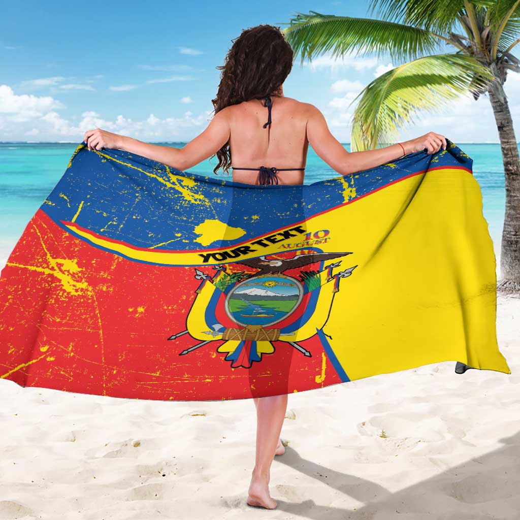 Personalized Ecuador Independence Day Sarong Coat Of Arms Grunge Style - Wonder Print Shop