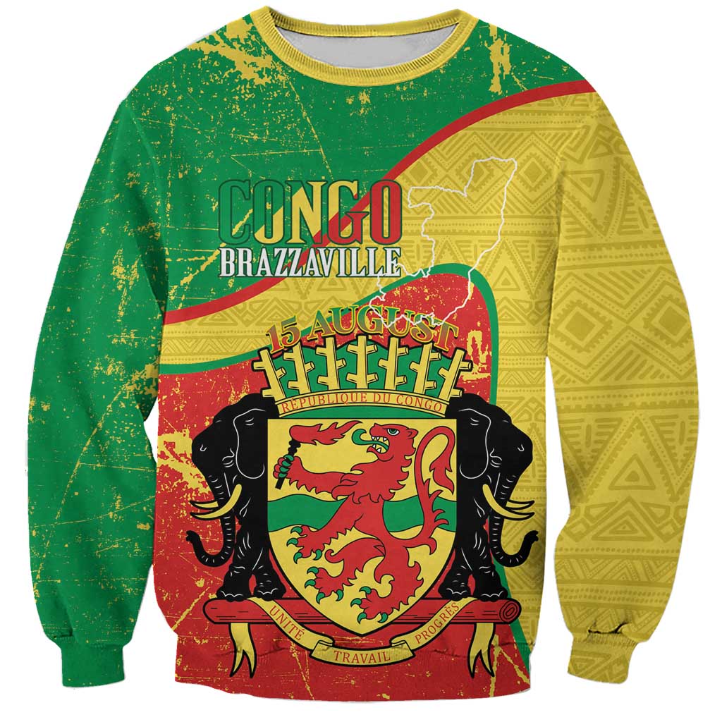 Personalized Congo-Brazzaville Independence Day Sweatshirt Coat Of Arms Grunge Style - Wonder Print Shop