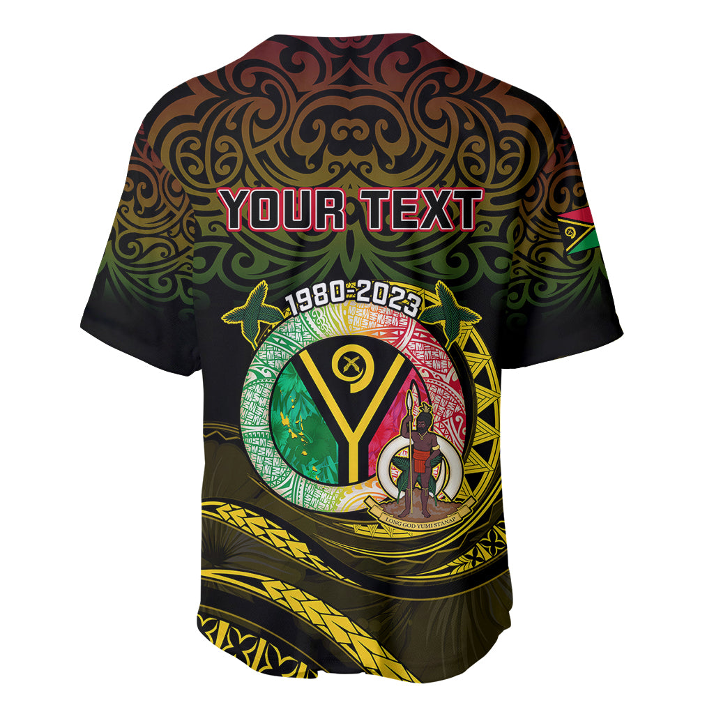 Black baseball jersey back with Your Text Vanuatu 1980-2023 emblem