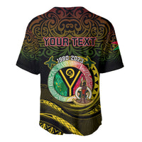 Black baseball jersey back with Your Text Vanuatu 1980-2023 emblem
