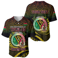 Black baseball jersey set showing Yumi 43 front and Your Text back Vanuatu