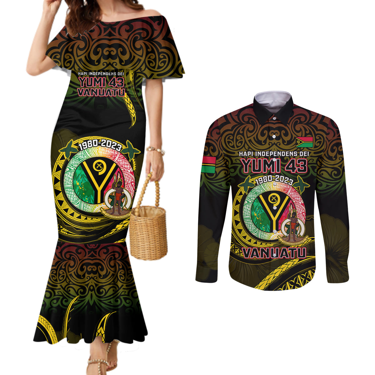 personalised-vanuatu-couples-matching-mermaid-dress-and-long-sleeve-button-shirts-yumi-43-hapi-independens-dei-black-version