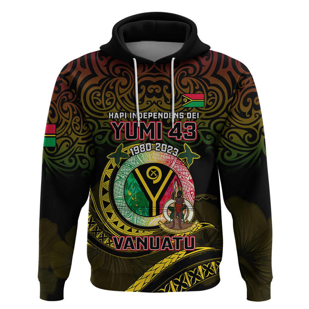 Personalised Vanuatu Hoodie Yumi 43 Hapi Independens Dei Black Version - Wonder Print Shop