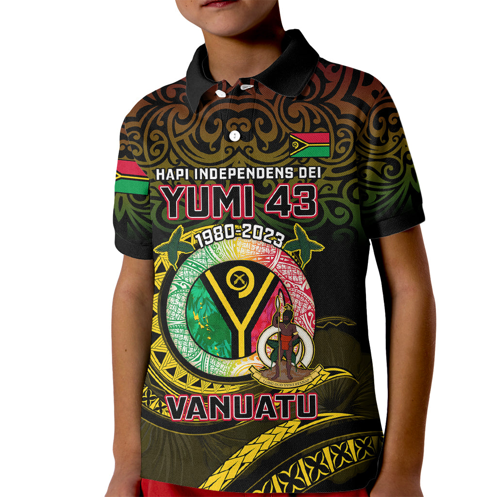 Personalised Vanuatu Kid Polo Shirt Yumi 43 Hapi Independens Dei Black Version - Wonder Print Shop