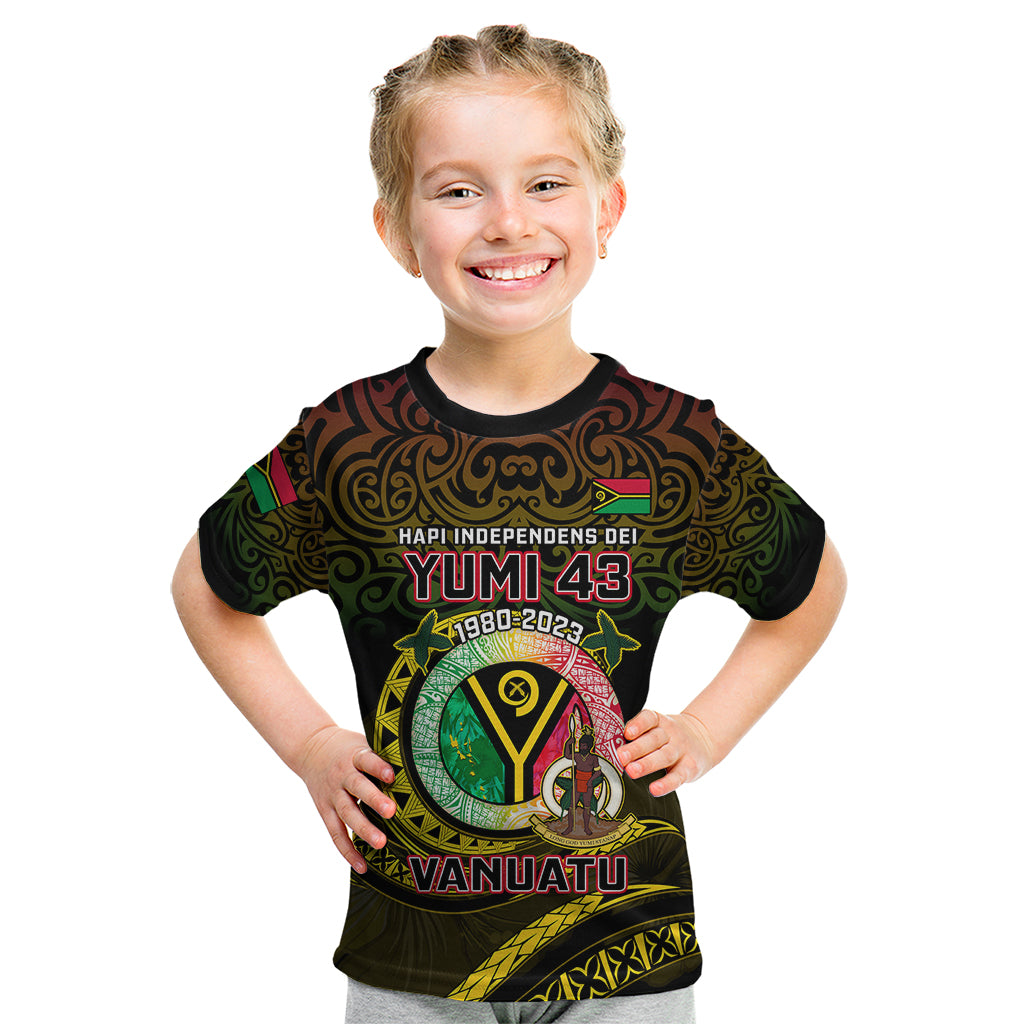 Personalised Vanuatu Kid T Shirt Yumi 43 Hapi Independens Dei Black Version - Wonder Print Shop