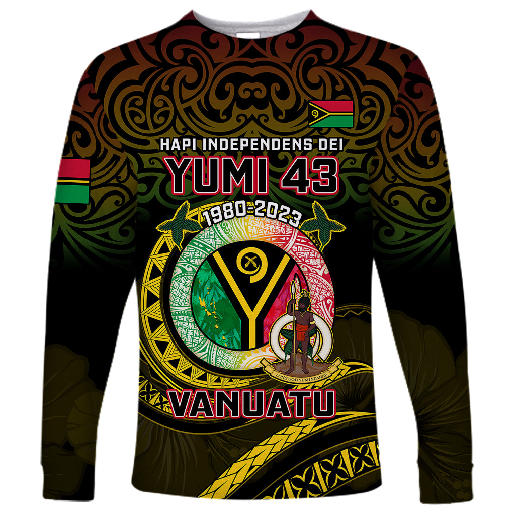 Personalised Vanuatu Long Sleeve Shirt Yumi 43 Hapi Independens Dei Black Version - Wonder Print Shop