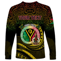 Black long-sleeve shirt with 'YOUR TEXT' and circular emblem front print
