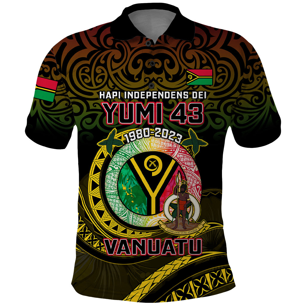 Personalised Vanuatu Polo Shirt Yumi 43 Hapi Independens Dei Black Version - Wonder Print Shop