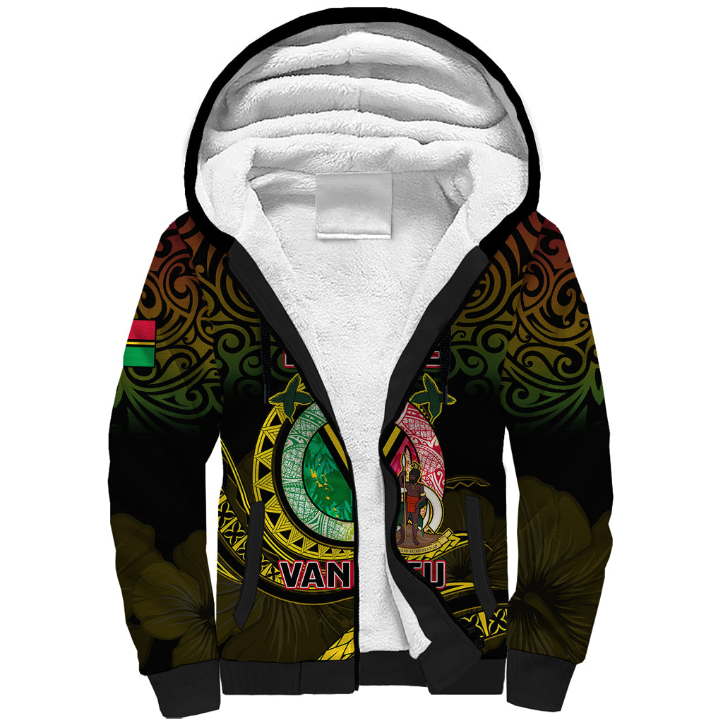 Personalised Vanuatu Sherpa Hoodie Yumi 43 Hapi Independens Dei Black Version - Wonder Print Shop