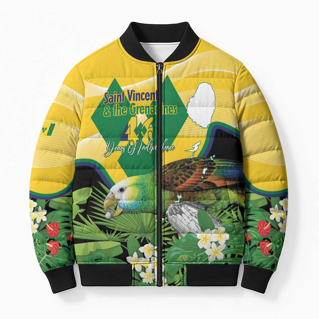 Personalized Saint Vincent and the Grenadines Bomber Puffer Jacket Amazona Guildingii 46 Years Of Independence - Wonder Print Shop