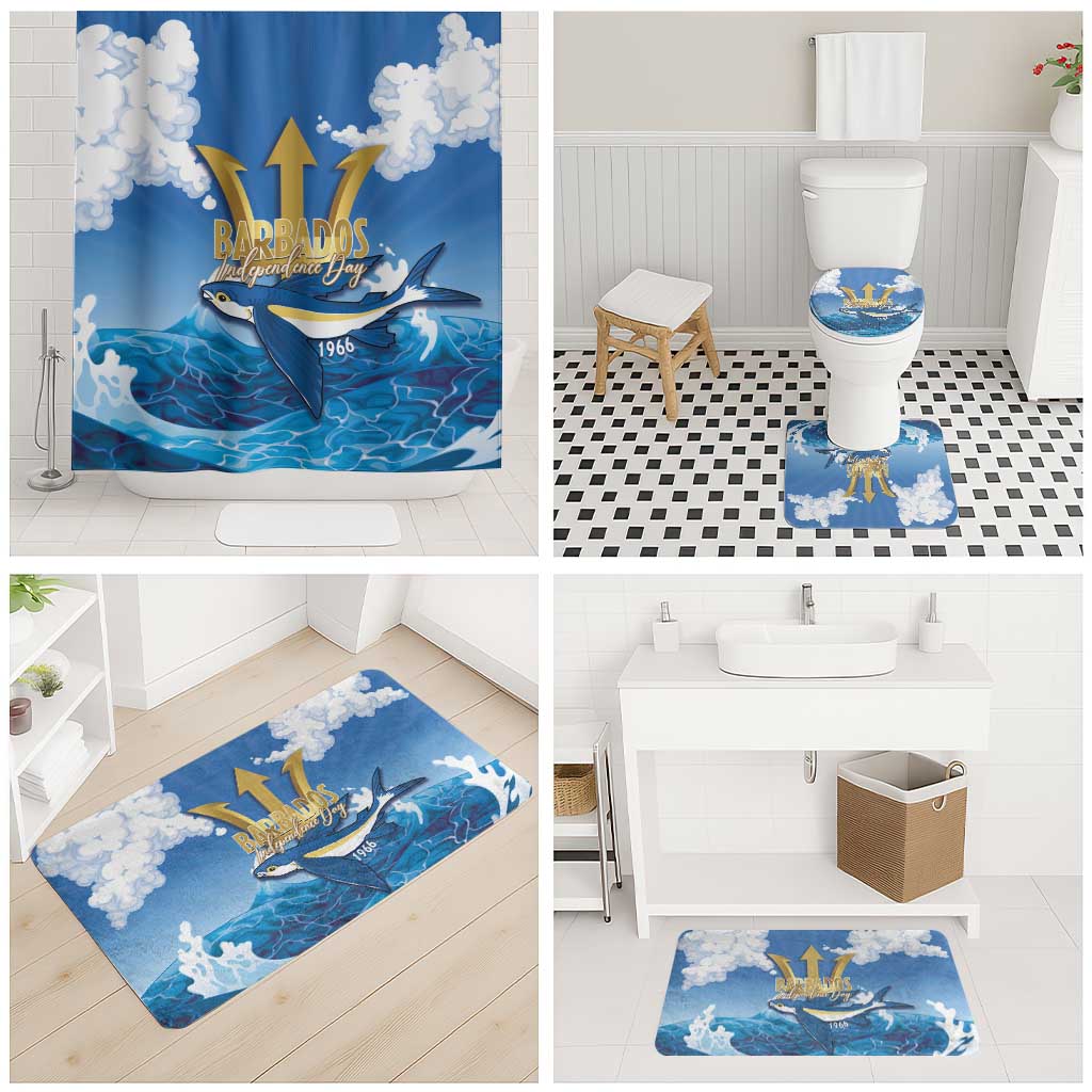 Barbados Independence Day Bathroom Set Gold Trident and Flying Fish - Wonder Print Shop