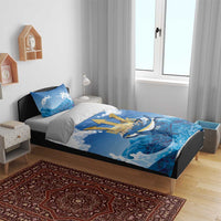 Barbados Independence Day Bedding Set Gold Trident and Flying Fish - Wonder Print Shop