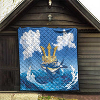 Barbados Independence Day Quilt Gold Trident and Flying Fish - Wonder Print Shop