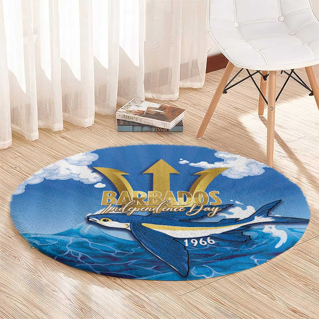 Barbados Independence Day Round Carpet Gold Trident and Flying Fish - Wonder Print Shop