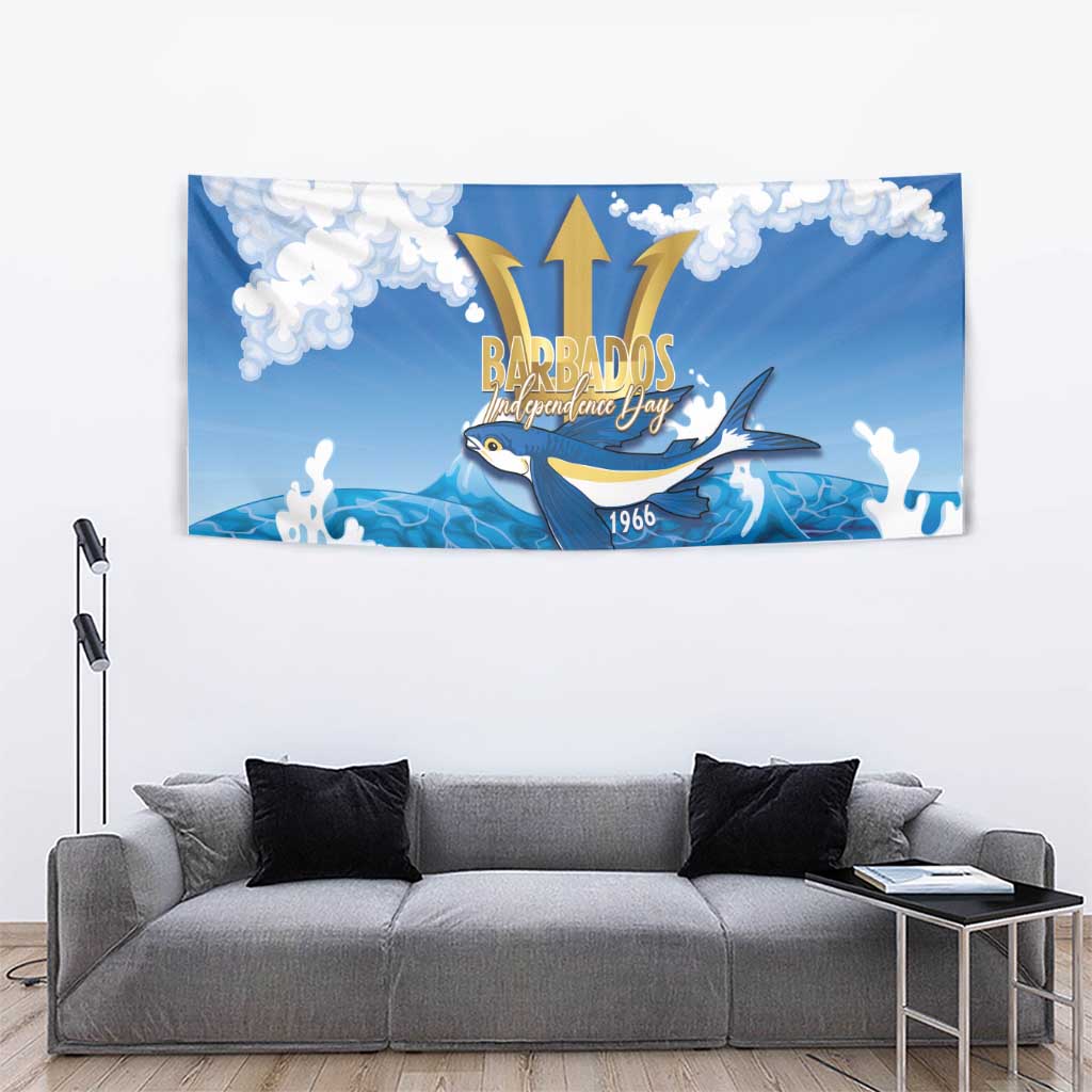 Barbados Independence Day Tapestry Gold Trident and Flying Fish - Wonder Print Shop
